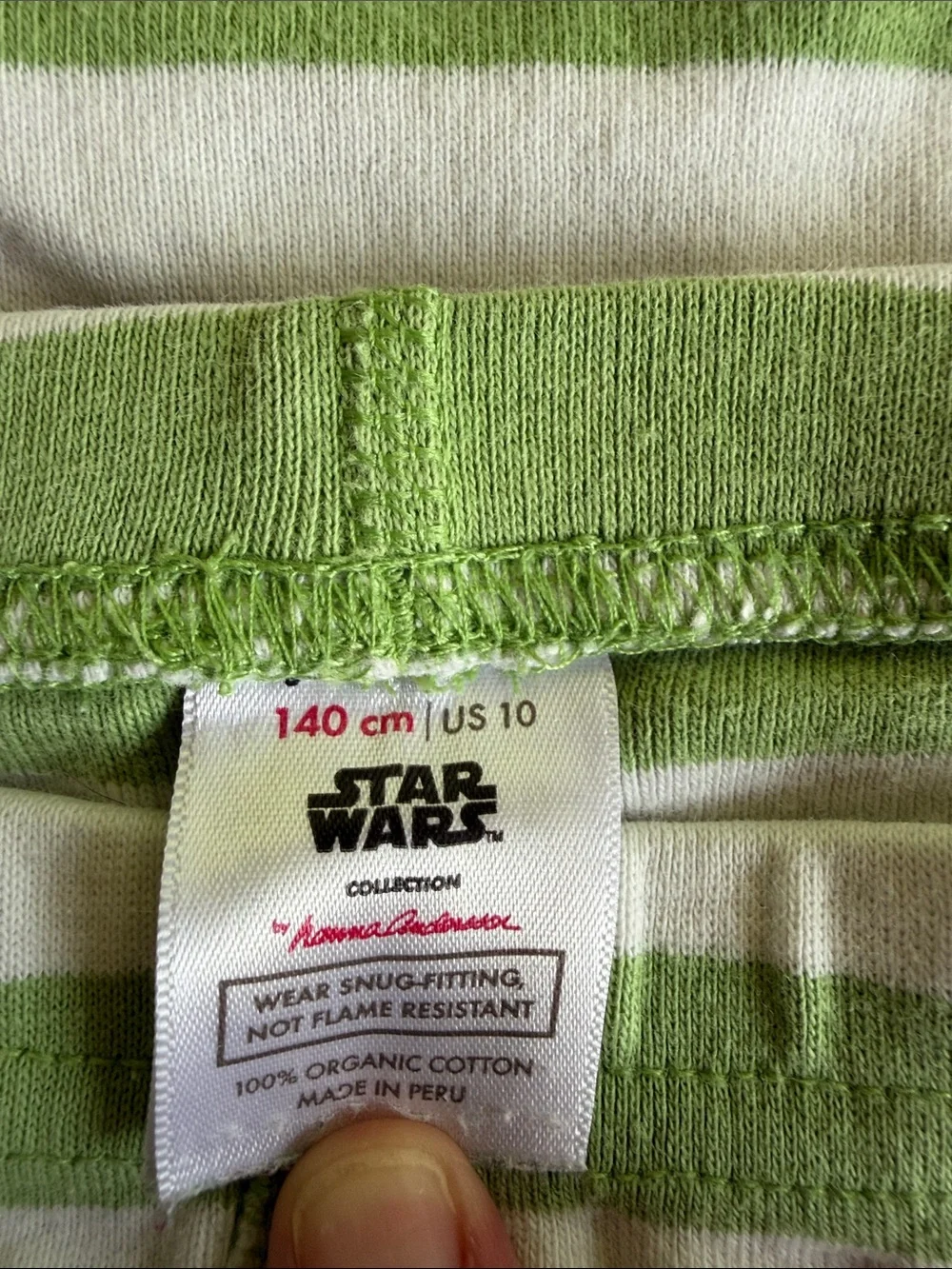 Hanna Andersson Green and White Striped Yoda Pajama Set